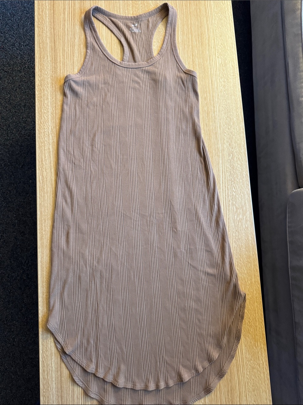 aerie Ribbed Tank Dress in Taupe Brown